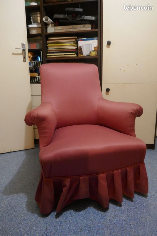 Fauteuil tapissé en tissu satiné rose belle qualité ancien (image 6)