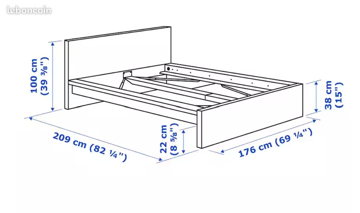 Ensemble complet lit IKEA MALM 160x200 cm avec matelas EPEDA EGERIE - Comme neuf (image 2)