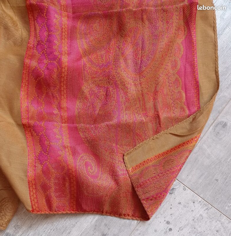 Écharpe ,châle coton et soie orange et rose (image 5)