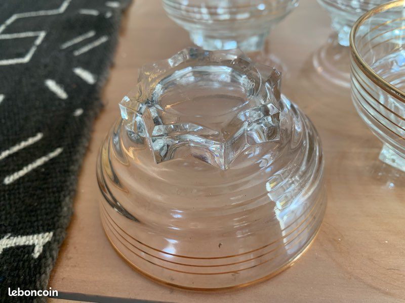 Service 9 Verres Granite Blanc Et Doré Vintage Années 60/70 - Verrerie Française Art Déco