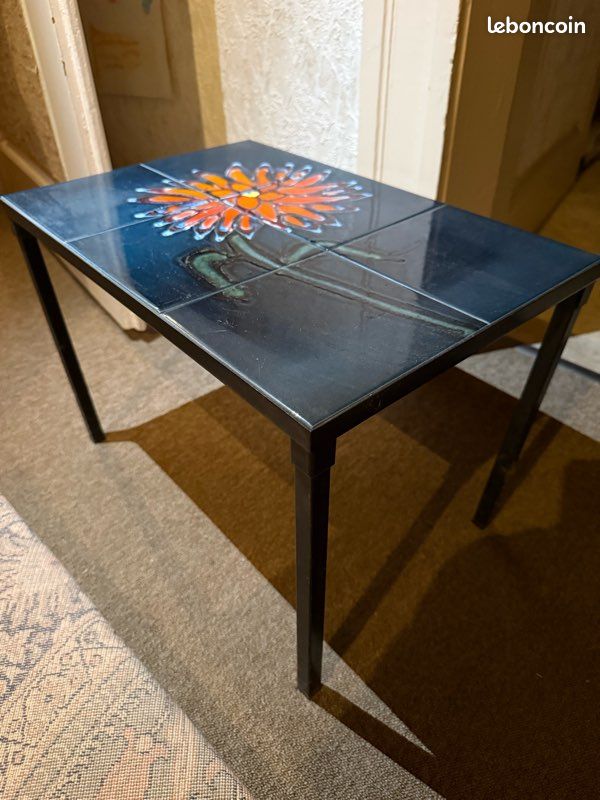 Table Basse en Céramique Grise et Acier Noir de Vallauris, 1960 (image 1)