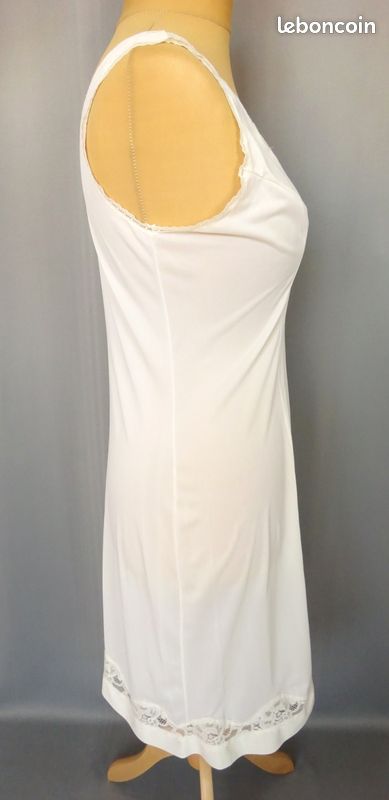 Jolie Combinaison & Fond De Robe Vintage Dentelle De Calais T42 Vin Blanc
