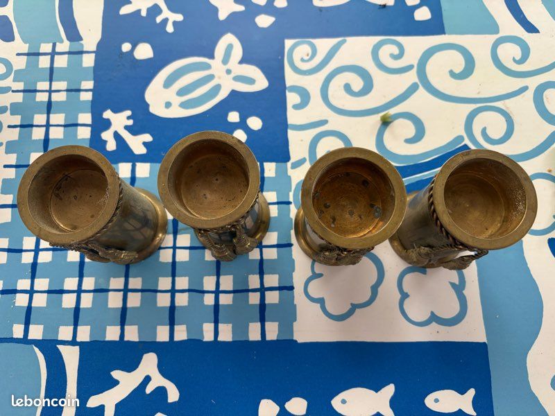 Lot de 4 bougeoirs anciens en laiton – Style oriental (image 2)