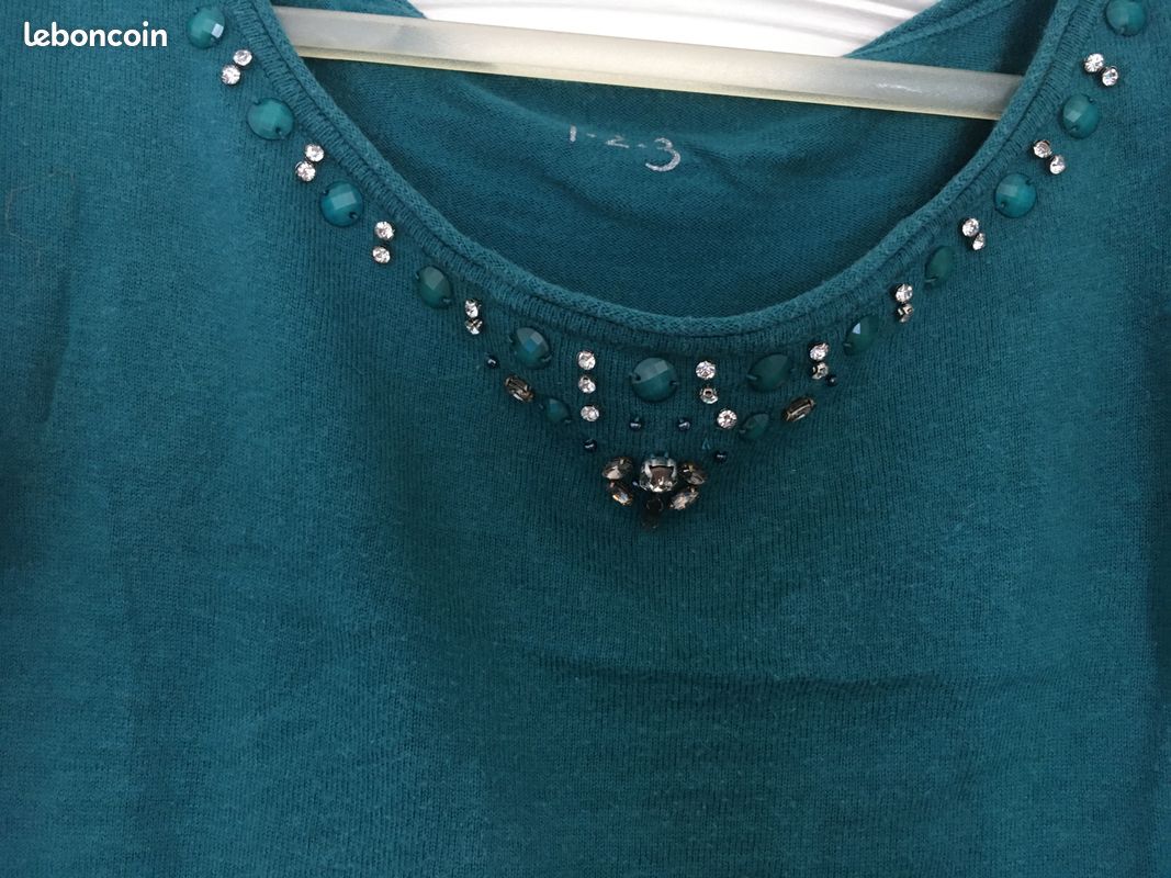 Pull 123 vert sans manches, (image 2)