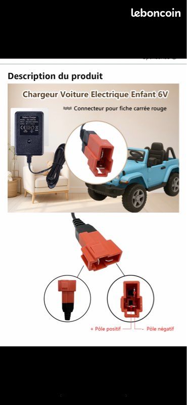Chargeur de Batterie 6V pour Voitures/Jouets électrique Adaptateur de Batterie 6V Prise carrée Neuf 25 (image 8)
