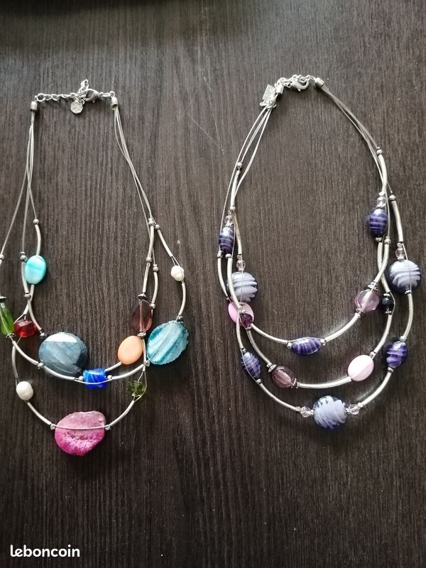 Collier IKITA Paris En Chaîne Câble Argentée Avec Perles En Verre Coloré – Look Imposant Et Sans Nickel