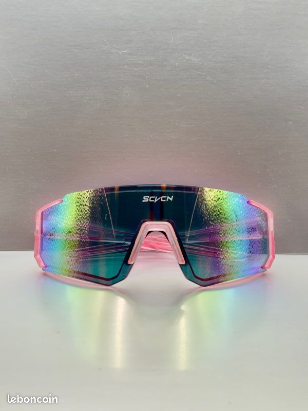 Lunettes de soleil rose néon verres miroir arc-en-ciel (image 2)