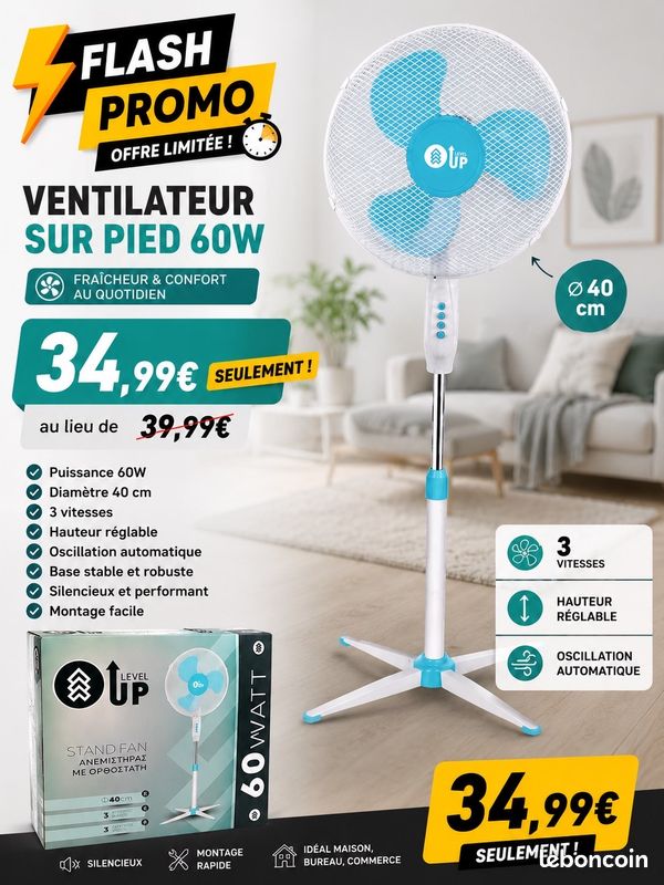 Brasseur d’air 60w – rafraîchissez vos pièces (image 1)