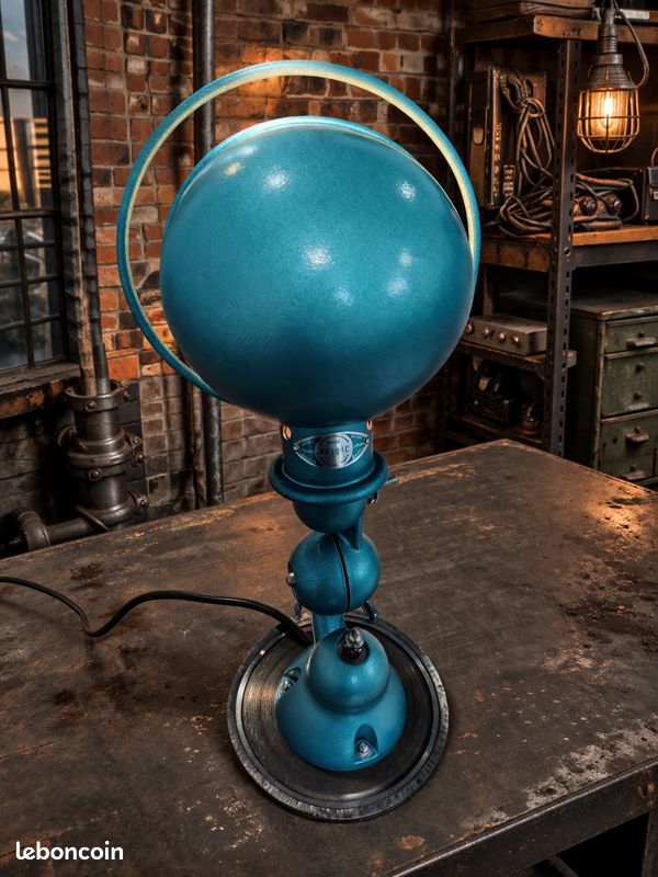 Paire De Lampes Vintage Art Nouveau - Verre Bleu Hérissé à Jabot - Huile