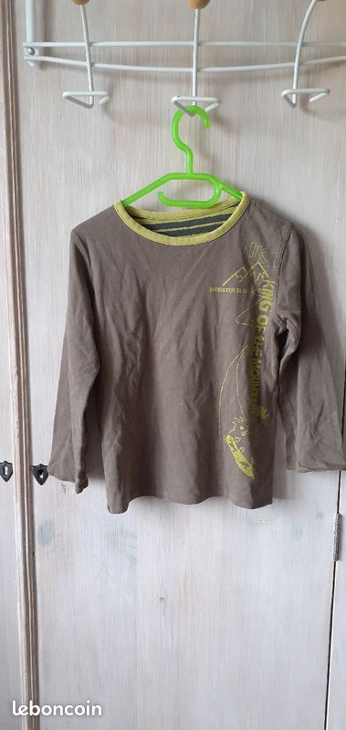 T-shirt manches longues doublé marron et vert reversible (image 1)