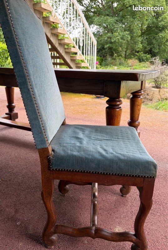 Chaise Louis XIII os de mouton velours bleu (image 5)