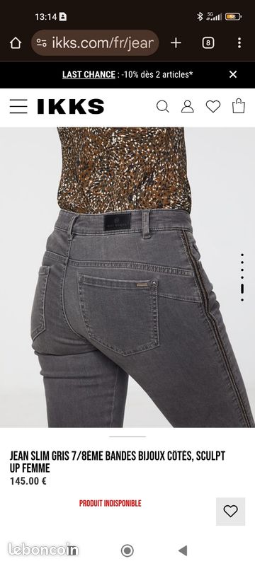 Jean IKKS Gris Anthracite Pour Fille 8 Ans - Occasion En Très Bon état