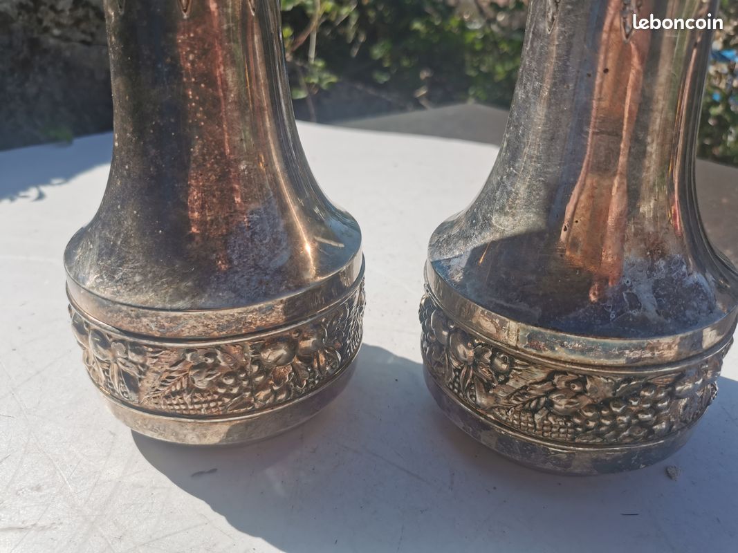 1 paire de vase métal argenté ancien (image 1)