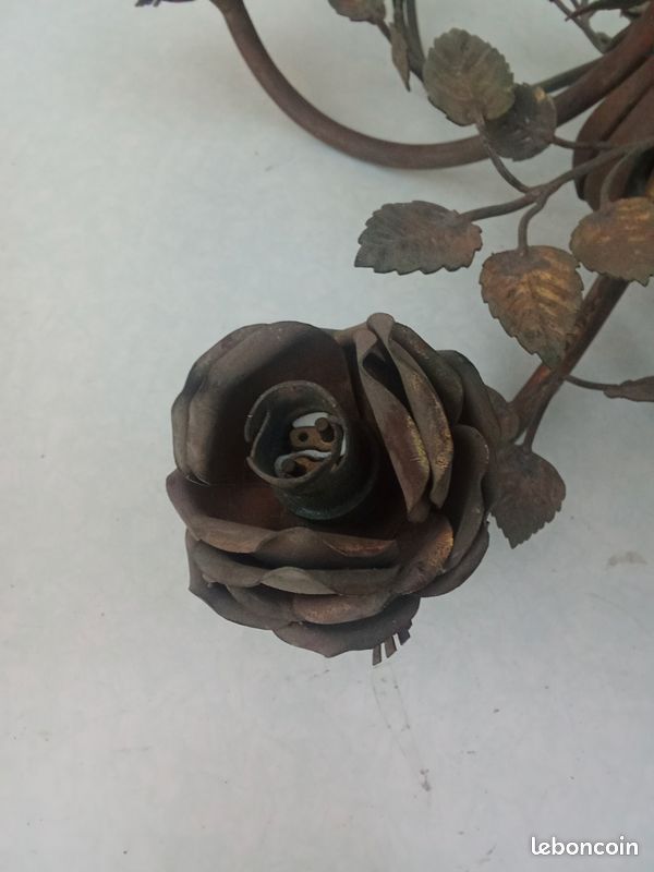 Lustre Rose Feuilles Art Nouveau Bronze (image 12)