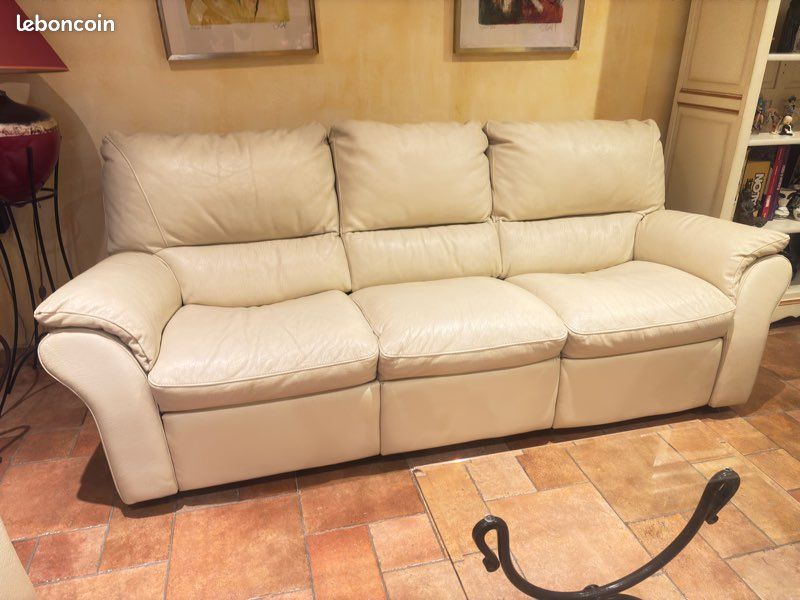 Canapé cuir beige (image 2)