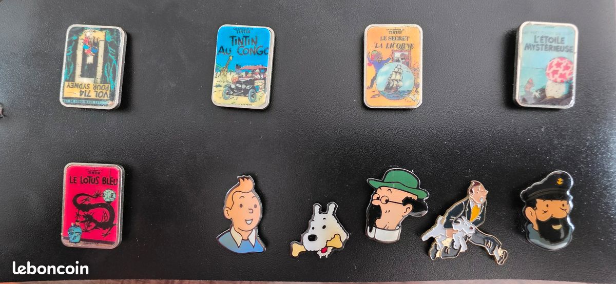 Lot De 10 Badges Broches Tintin, Thème BD, Sous Cellophane, Fabrication Française