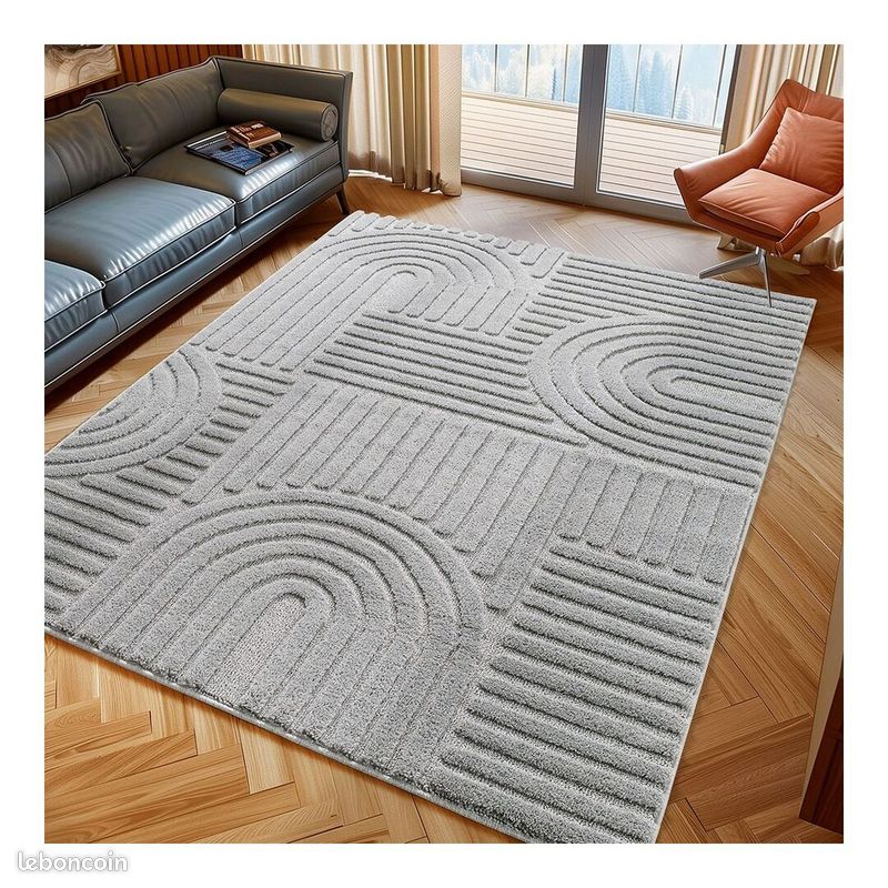 Tapis scandinave effet 3D graphique Taro Argenté 140x200 (image 2)