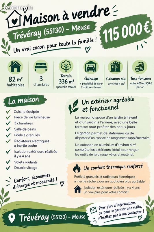Maison 4 pièces 82 m² · à Tréveray · 82 m² · 115 000 €