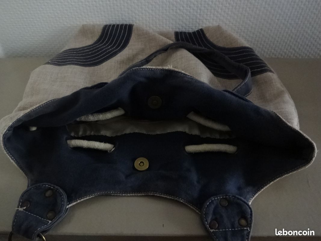 Sac en toile beige/bleu marine (image 3)