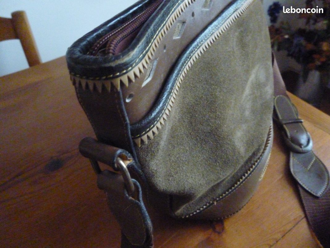 Sac a main femme cuir et daim couleur vert kaki (image 2)