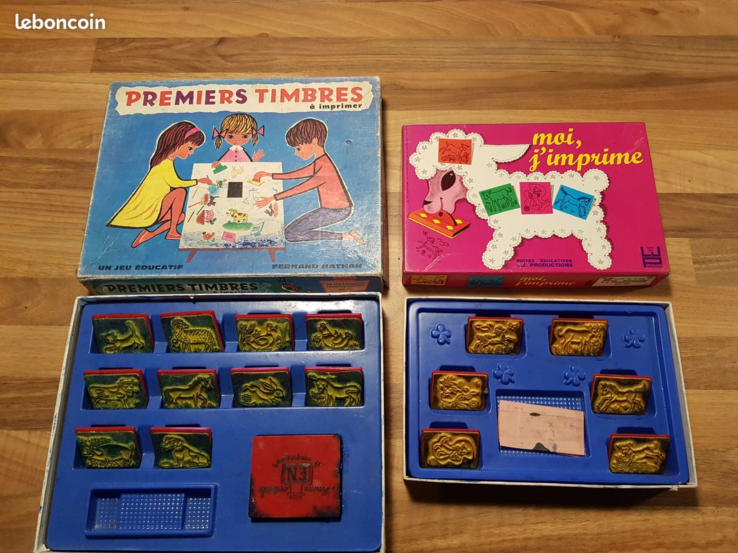 Ancien jeu Fernand Nathan premiers timbres à imprimer Vintage (image 1)