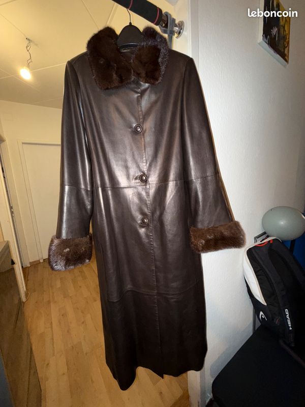 Manteau Femme En Cuir Et Fourrure Sprung Frères - Taille 36 - Occasion Très Bon état