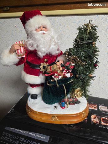 Ancien Automate Père Noël En Tôle - Sapin Et Guirlande - Décor De Noël Vintage