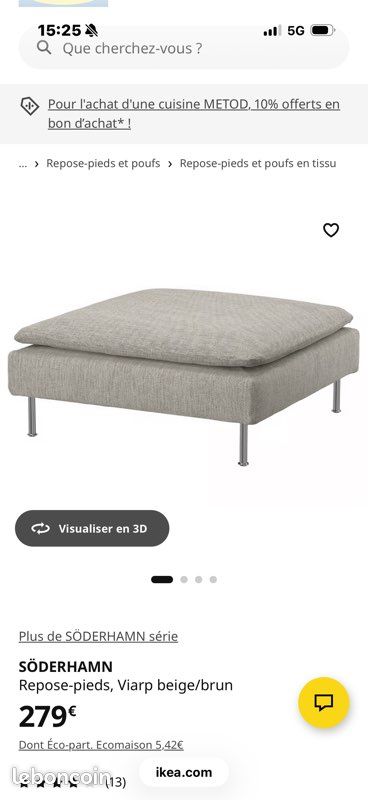 Canapé IKEA SÖDERHAMN beige/brun avec méridienne – Très bon état (image 3)