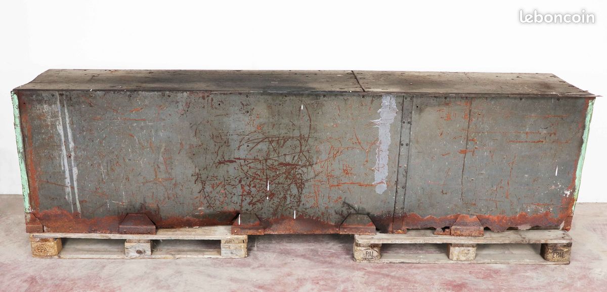 Ancien etabli riveté 301X60cm H80cm avec plateau bois - 3063 (image 11)