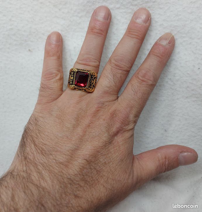 Bagues Chevalières Fantaisie Homme Métal Doré Zirconium Vert