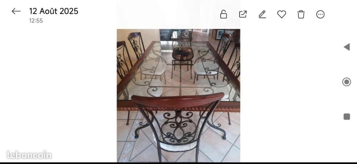 Table fer forgé et plateau en verre 2 m de long (image 1)