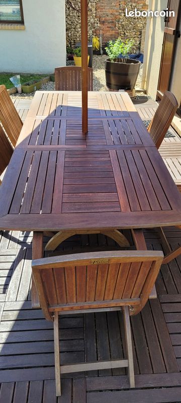 Ensemble TECK: table + 6 chaises + 2 fauteuils + 2 chaises longues + parasol (image 8)