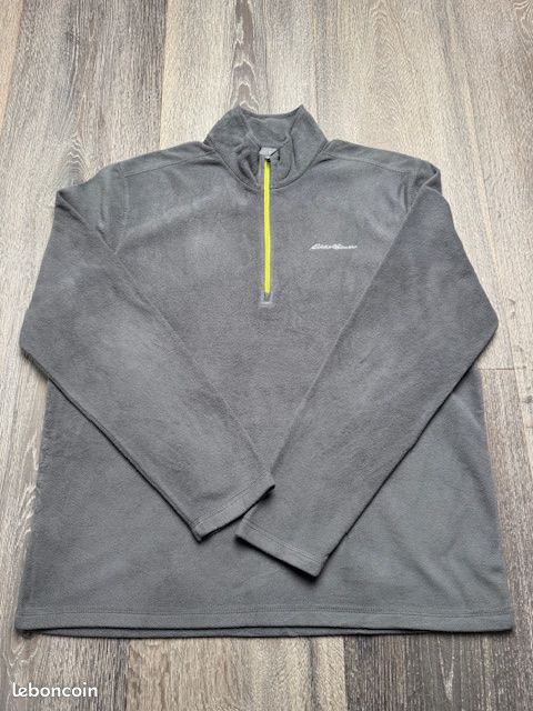 Pull homme Eddie Bauer grand gris polaire quart zip randonnée