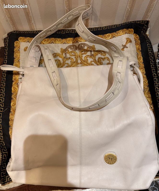 Grand Sac à main en Cuir Blanc Cassé / Ecru / environ 33 centimètres (image 2)