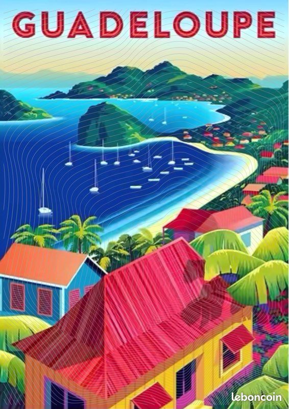 Poster Déco Vintage Guadeloupe - 50x75 Cm - Affiche Voyage Rétro - Décoration Murale Salon Bureau