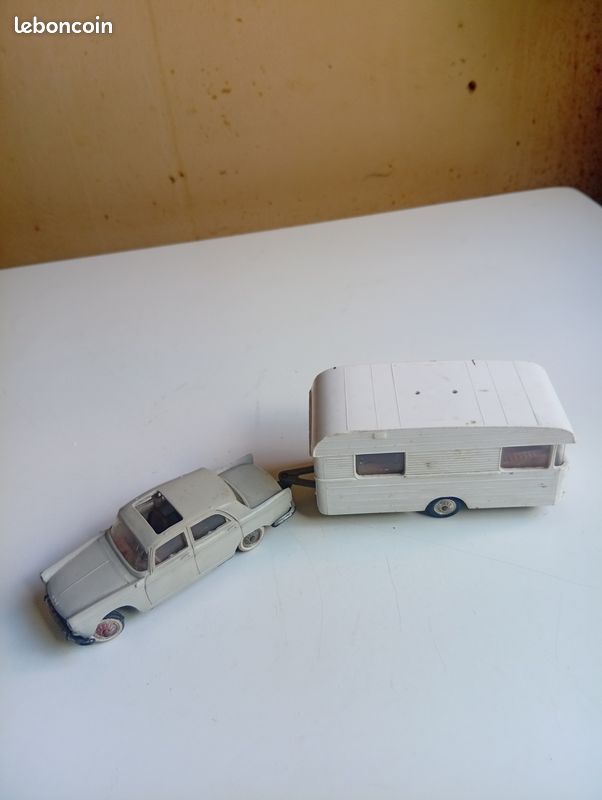 1/43 ancienne norev plastique peugeot 404 et caravane digue (image 1)