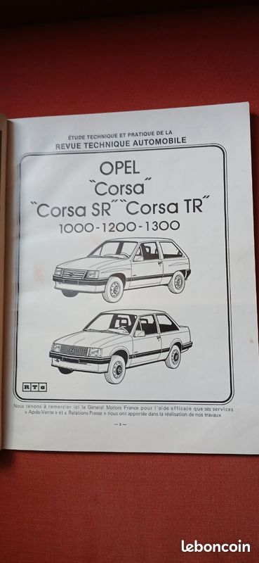Revue Technique Automobile (RTA) Opel Corsa SR TR 1000/1200/1300 Par ETAI - Occasion Proche Du Neuf