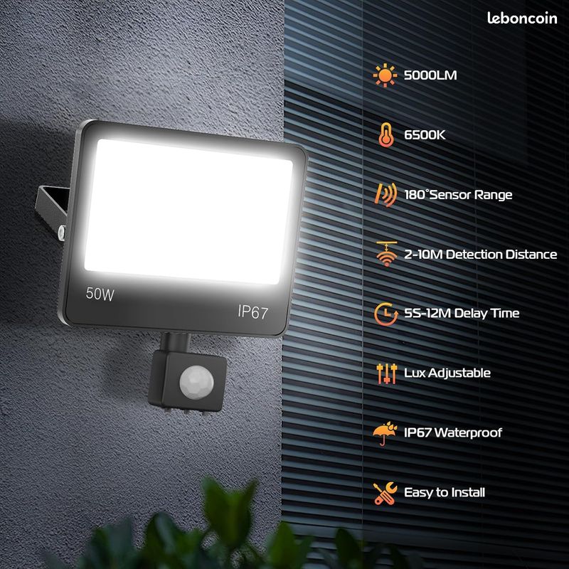 Projecteur Led Exterieur Detecteur De Mouvement 2 Pack 50W 5000Lm Lampe Exterieur Detecteur De