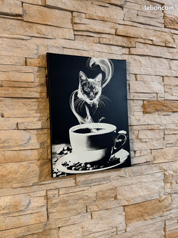 Tableau D'art De Chat Café Chat Slamese Cat Coffee Co. Serve Yourself Cat Décoration Murale Pour Les Amoureux Des Chats