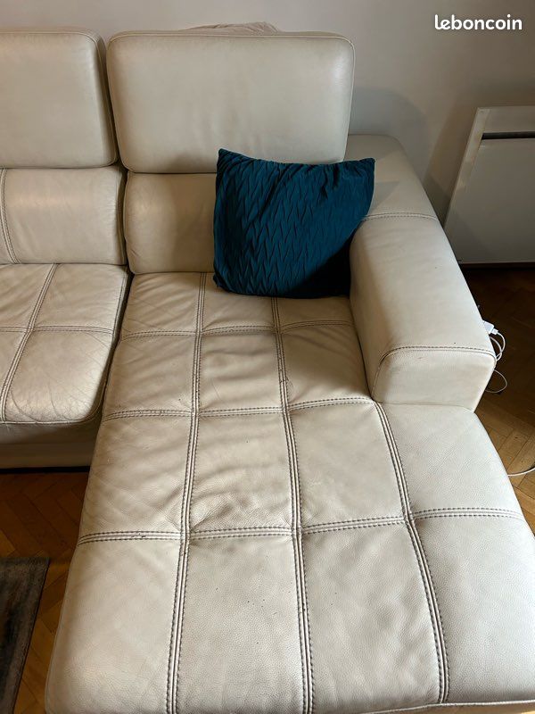 Canape en cuir beige (image 4)