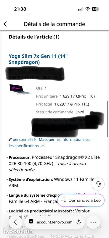 Lenovo Yoga Slim 7x Gen 11 OLED Snapdragon X2 Elite - 16Go RAM - SSD 1To - neuf (image 7)