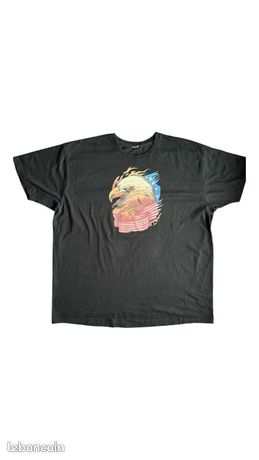 T-shirt Vintage Années 90 Fruit Of The Loom - Imprimé Aigle Et Drapeau USA - Taille XL - Gris