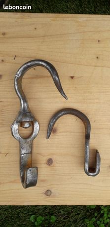 Lot De 2 Crochets De Boucher Anciens – Fer Forgé – Vintage – Décoration Cuisine