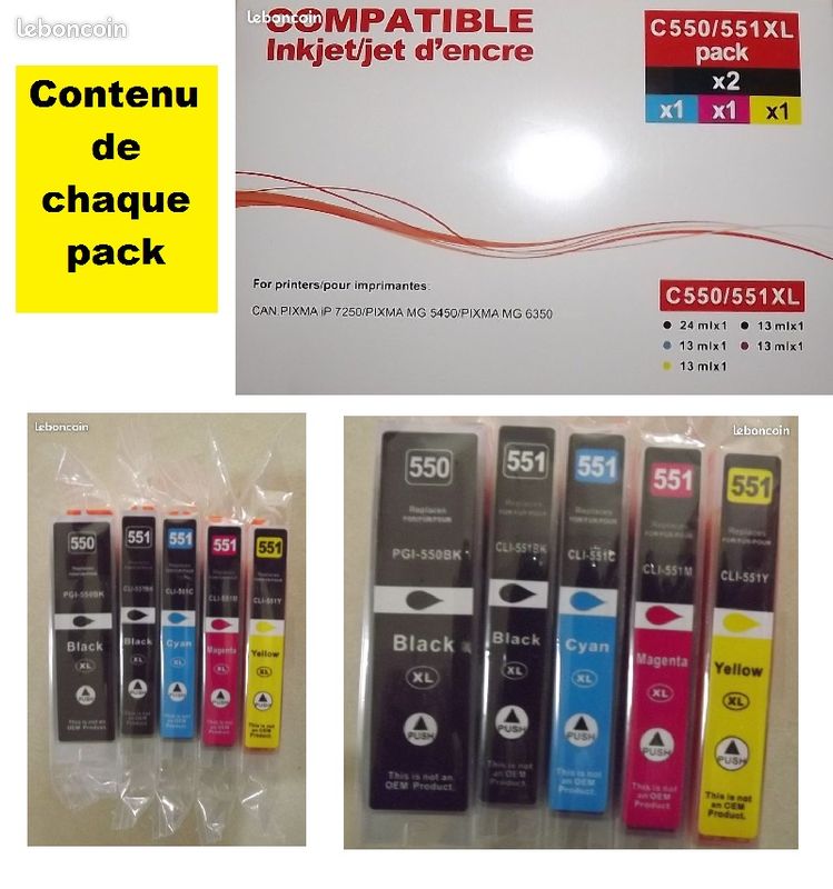 Lot De Cartouches Compatibles Canon PGI-550 CLI-551 - Pour Pixma MG 7150