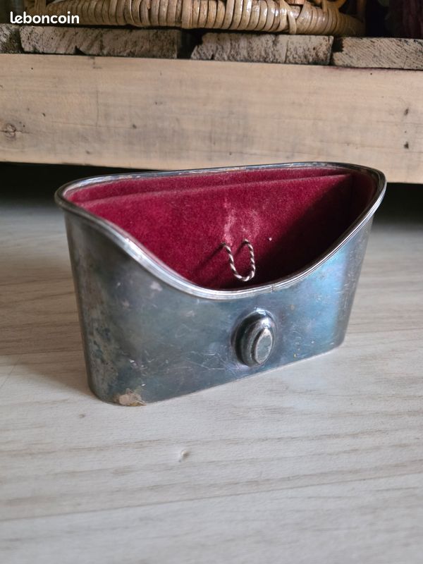 Porte-monnaie Vintage Art Déco En Maille Argentée - Intérieur Velours Rouge - Années 1950 - Occasion