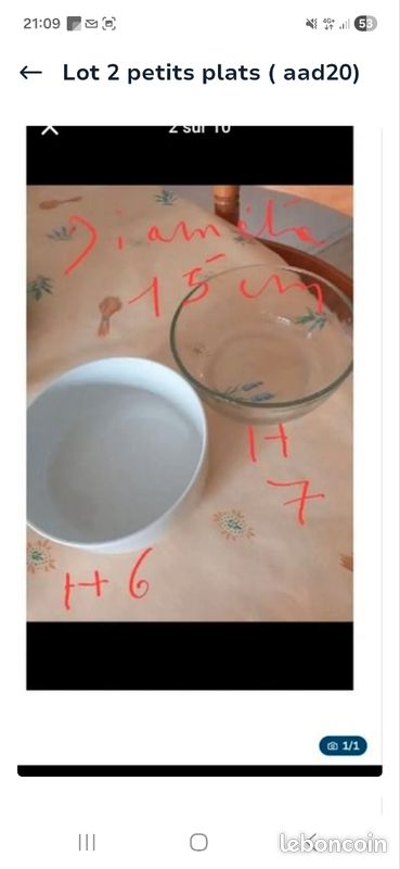 Lot 2 petits plats ( aad20) (image 1)