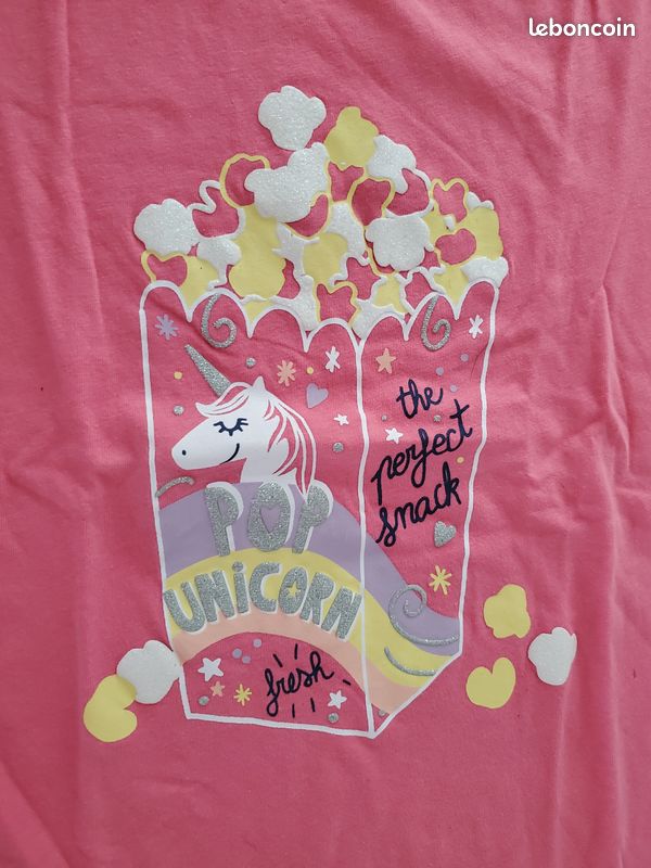 Tee-shirt fille kiabi licorne rose 10 ans (image 2)