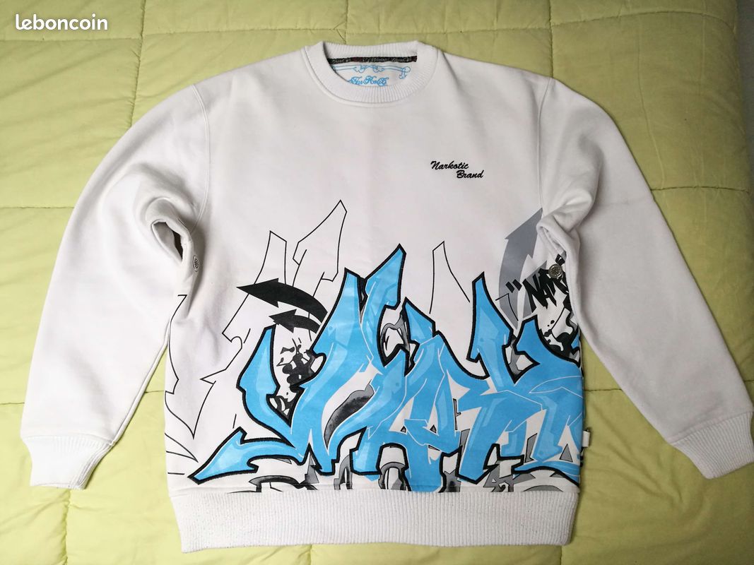 Pull Homme Pistol Boutique - Blanc - Motif Graffiti/Amour - Coton - Col Rond - Neuf Avec étiquettes