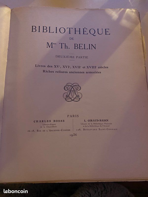 Livre BIBLIOTHÈQUE DE M™ Th. BELIN (image 3)