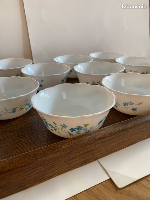 VINTAGE PICHET BROC POT ARCOPAL VERONICA, décor Myosotis, avec